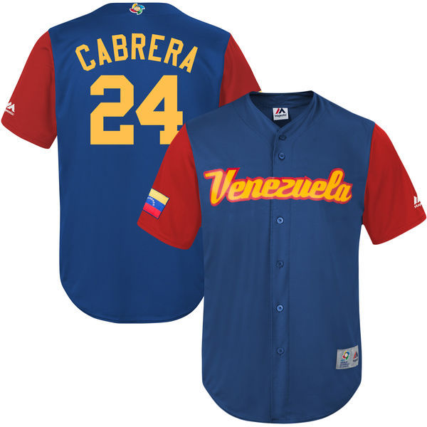 customized Men Venezuela Baseball #24 Miguel Cabrera Majestic Royal 2017 World Baseball Classic Replica Jersey->->MLB Jersey